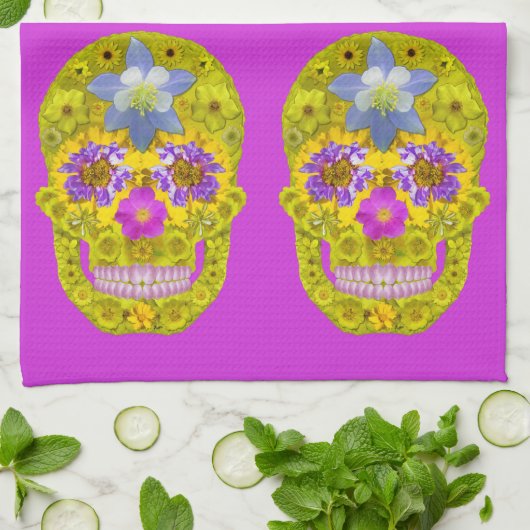 Blume Schädel 3 Geschirrtuch (Gefaltet)