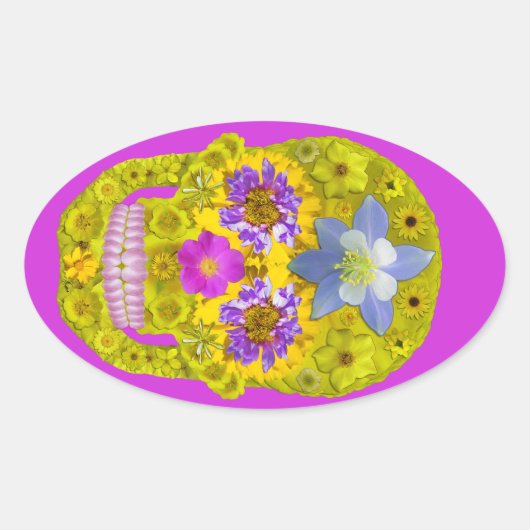 Blume Schädel 3 Ovaler Aufkleber (Vorderseite)