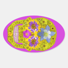 Blume Schädel 3 Ovaler Aufkleber
