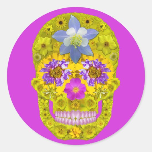 Blume Schädel 3 Runder Aufkleber (Vorderseite)