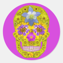 Blume Schädel 3 Runder Aufkleber