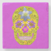 Blume Schädel 3 Steinuntersetzer (Vorderseite)