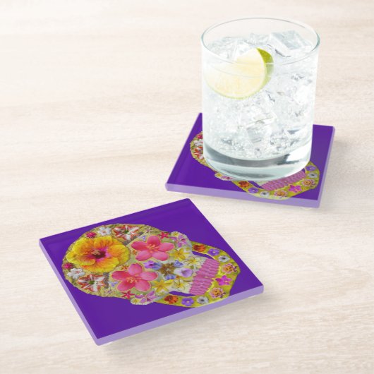 Blume Schädel 4 - tropisch Glasuntersetzer (Schrägansicht)