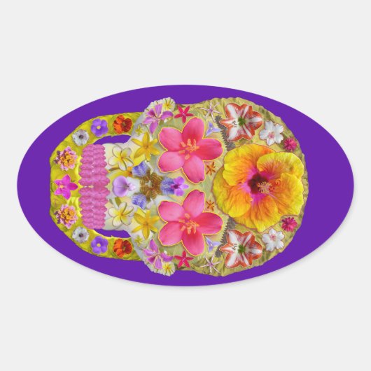 Blume Schädel 4 - tropisch Ovaler Aufkleber (Vorderseite)