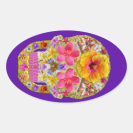 Blume Schädel 4 - tropisch Ovaler Aufkleber