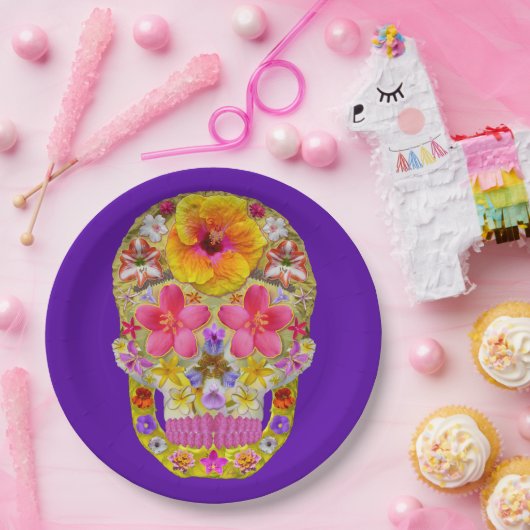 Blume Schädel 4 - tropisch Pappteller (Party)