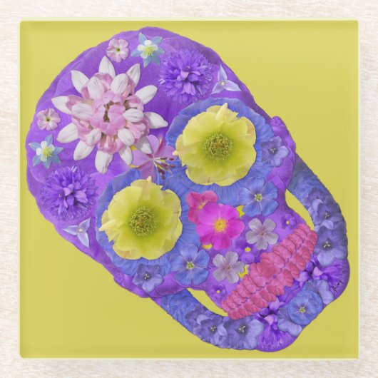 Blume Schädel 5 Glasuntersetzer (Vorderseite)