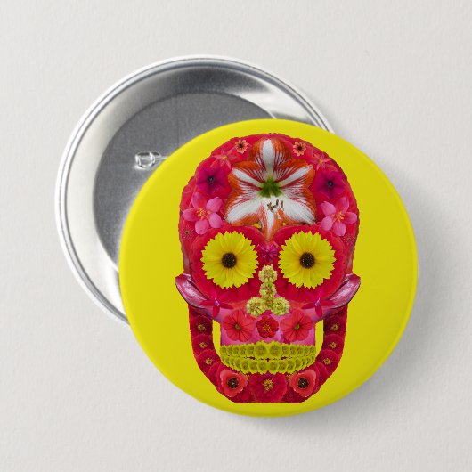 Blume Schädel 6 Button (Vorne & Hinten)