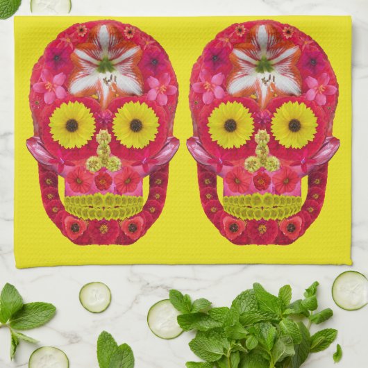 Blume Schädel 6 Geschirrtuch (Gefaltet)