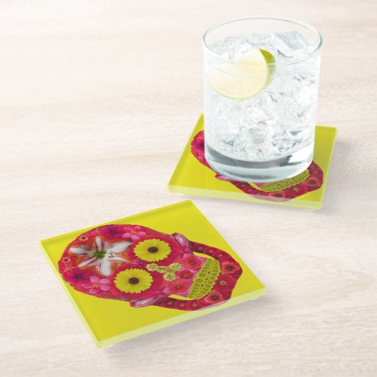 Blume Schädel 6 Glasuntersetzer (Schrägansicht)