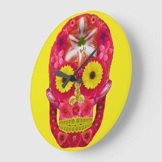 Blume Schädel 6 Große Wanduhr (Winkel)