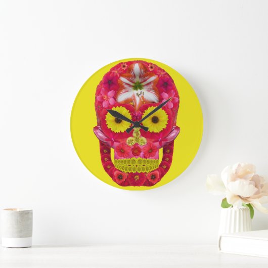 Blume Schädel 6 Große Wanduhr (Zuhause)