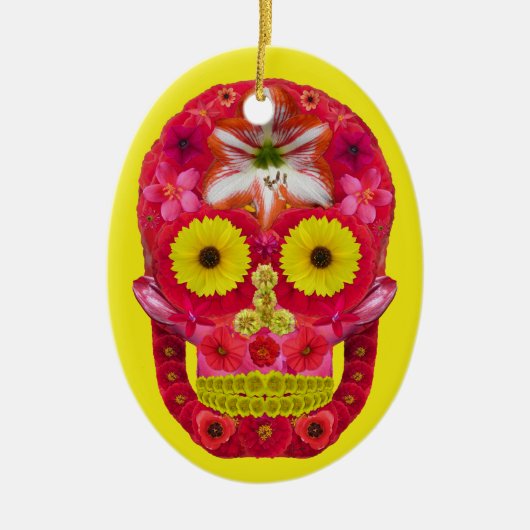 Blume Schädel 6 Keramik Ornament (Vorne)