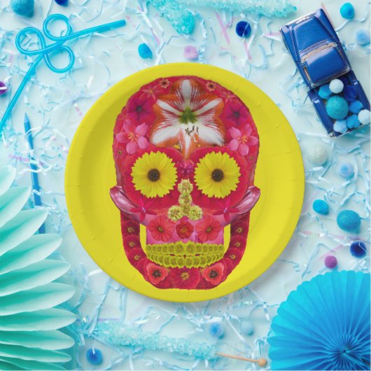 Blume Schädel 6 Pappteller (Party)