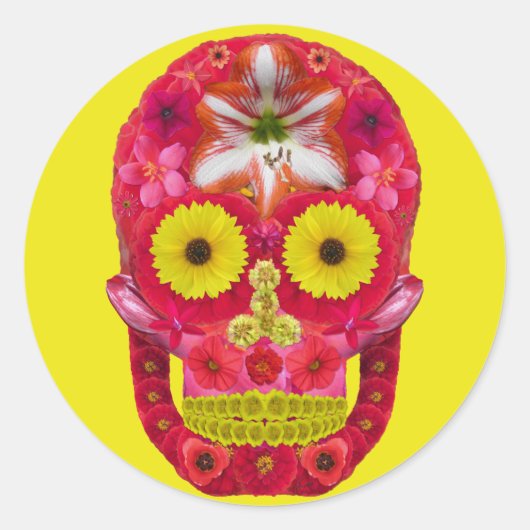 Blume Schädel 6 Runder Aufkleber (Vorderseite)