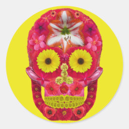 Blume Schädel 6 Runder Aufkleber