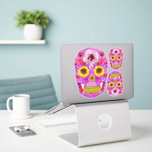 Blume Schädel 7 Aufkleber (Laptop auf Schreibtisch)