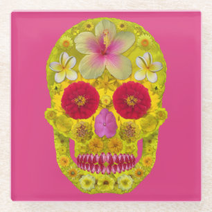 Blume Schädel 8 Glasuntersetzer