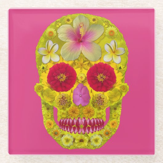 Blume Schädel 8 Glasuntersetzer (Vorderseite)
