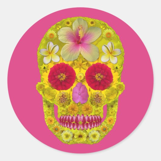 Blume Schädel 8 Runder Aufkleber (Vorderseite)