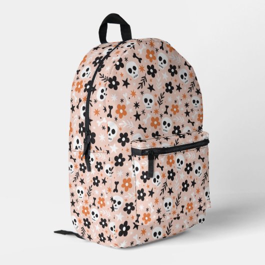 Blume Schädelmuster Bedruckter Rucksack (Rückseitige Ecke links)