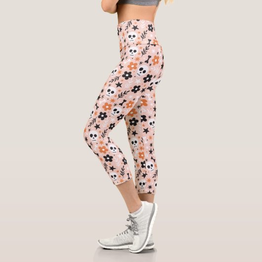 Blume Schädelmuster Capri Leggings (Links)