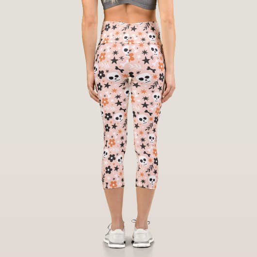 Blume Schädelmuster Capri Leggings (Rückseite)