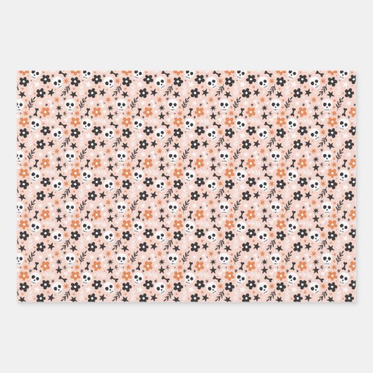 Blume Schädelmuster Geschenkpapier Set (Vorderseite)