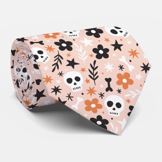 Blume Schädelmuster Krawatte (Gerollt)