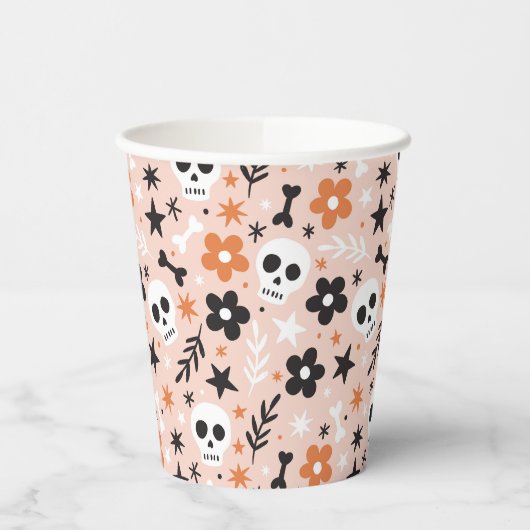 Blume Schädelmuster Pappbecher (Links)