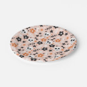 Blume Schädelmuster Pappteller (Schrägansicht)