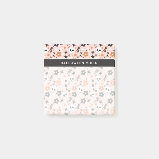 Blume Schädelmuster Post-it Klebezettel (Vorderseite)