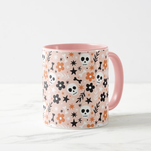 Blume Schädelmuster Tasse (VorderseiteRechts)