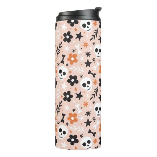 Blume Schädelmuster Thermosbecher (Nach links gedreht)
