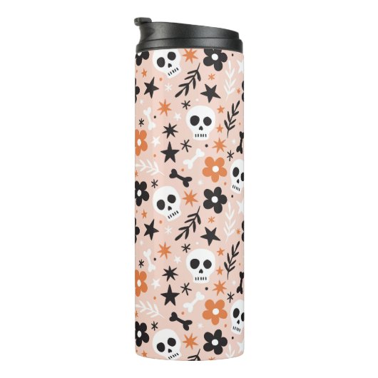 Blume Schädelmuster Thermosbecher (Nach rechts gedreht)