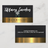 Blume-Scheren-Logo | Leder | Gold Metallic Visitenkarte (Vorne/Hinten)