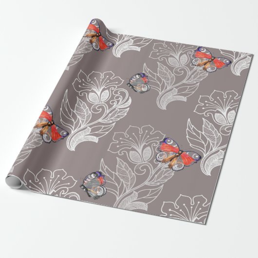 Blume, Schmetterling, Aquarell, Muster Geschenkpapier (Ungerollt)