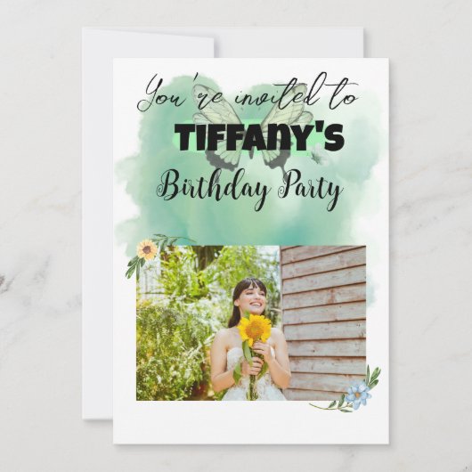 Blume & Schmetterling Einladung zum Geburtstag (Vorderseite)