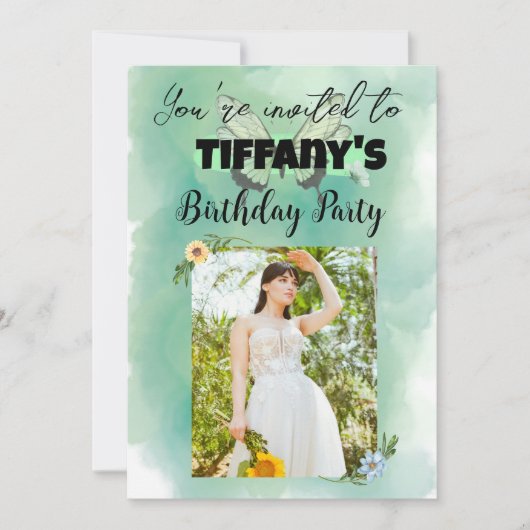 Blume & Schmetterling Einladung zum Geburtstag (Vorderseite)