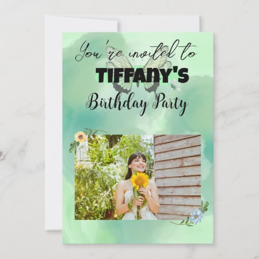 Blume & Schmetterling Ihren Foto einladen Einladung (Vorderseite)