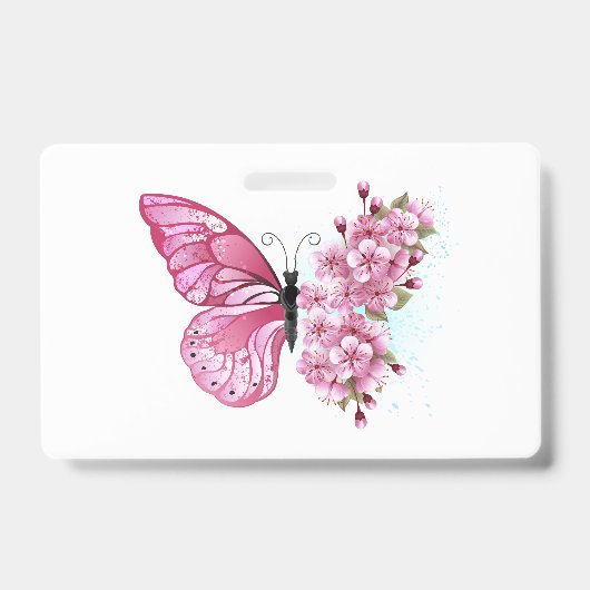 Blume Schmetterling mit rosa Sakura Ausweis (Vorderseite)