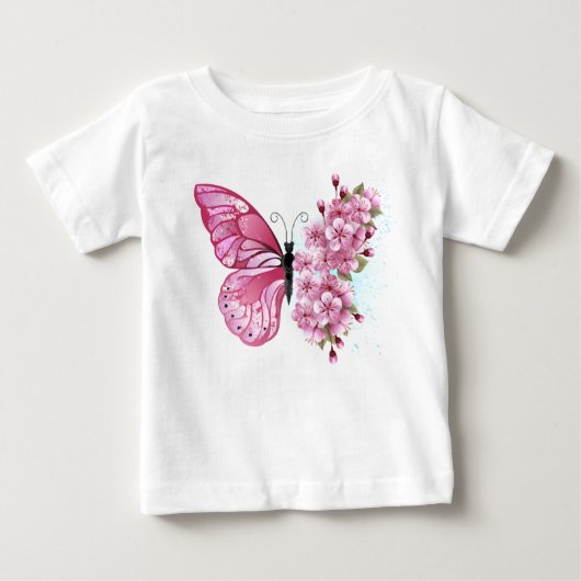 Blume Schmetterling mit rosa Sakura Baby T-shirt (Vorderseite)