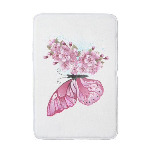 Blume Schmetterling mit rosa Sakura Badematte (Vorderseite Vertikal)