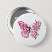 Blume Schmetterling mit rosa Sakura Button (Vorne & Hinten)