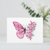 Blume Schmetterling mit rosa Sakura Dankeskarte (Stehend Vorderseite)