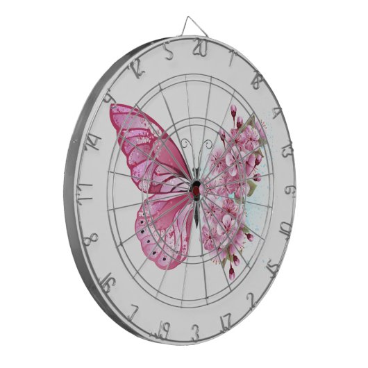 Blume Schmetterling mit rosa Sakura Dartscheibe (Vorderseite Links)