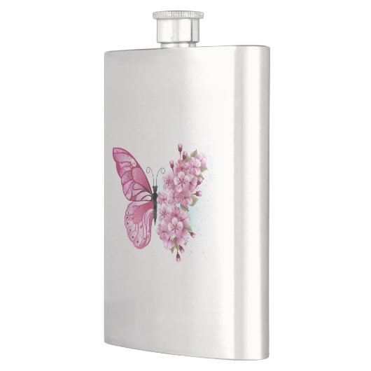 Blume Schmetterling mit rosa Sakura Flachmann (Links)