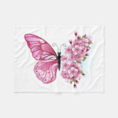 Blume Schmetterling mit rosa Sakura Fleecedecke (Vorderseite (Horizontal))