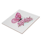 Blume Schmetterling mit rosa Sakura Fliese (Seite)