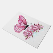 Blume Schmetterling mit rosa Sakura Fußmatte (Schrägansicht)